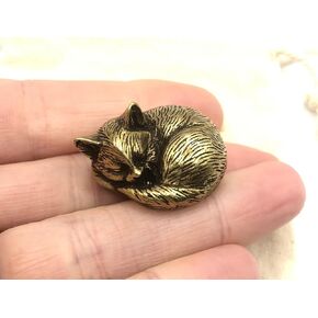 Miniature Sleeping Cat Figurine, Brass Cat Figurines, Retro Cat Statue Ornament, Dollhouse Miniature Cat, Mini Micro Garden Landscaping Decoration