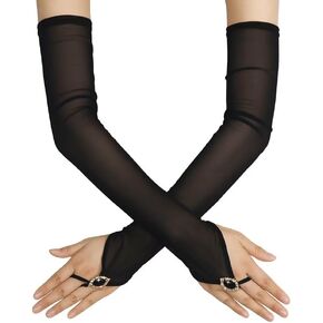 Long Fingerless Tulle Mesh Gloves Wedding Bridal Sheer Gloves for Women Opera Party Cosplay Costume