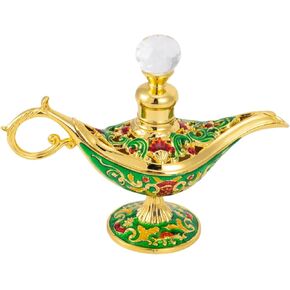 Ornate Pretty Aladdin Genie Lamp Decorative Perfume Bottle Empty, Egyptian Antique Crystal Decorative Oil Bottles (White 15ml) (Red)