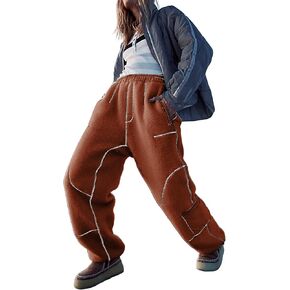 Yeokou Womens Snow Ski Pants Sherpa Fleece Lined Sweatpants Outdoor Slopes Pockets Relaxed Winter Activewear