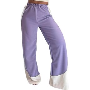 LAJIOJIO Wide Leg Sweatpants Women Color Block Baggy High Elastic Waist Straight Leg Trousers Workout Track Pants