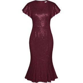 GRACE KARIN Women’s Formal Sequin Dress Cap Sleeve Elegant Mermaid Dress Glitter Sparkly Cocktail Party Dress with Belt