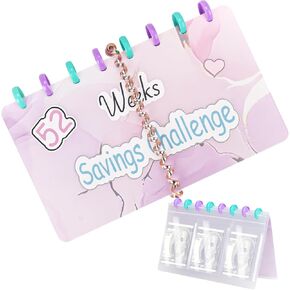 100 Envelopes Money Saving Challenge Binder Budget Planner, Budget Book with Cash Envelopes Savings Challenge, 52 Week Money Saving Challenge Binder, 4 Envelopes Per Page, A Total of 25 Pages