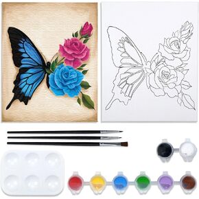 8x10 Paint and Sip Canvas Painting Kit Pre Drawn Canvas for Painting for adults Stretched Canvas Birthday Gift Floral Butterfly Painting Kit Sip and Paint Party Favor