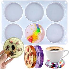 Extra Deep Resin Coaster Molds, Large 6 Cavity Round Silicone Coaster Molds for Epoxy Resin Casting DIY 4 Inches Thick Coasters Bases Paperweight Cups Mats Craft Display