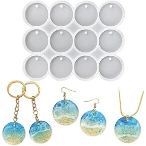 RESINWORLD 12-Cavity 1.37'' Shiny Flat Circle Silicone Mold with Hole, Round Keychain Mold, Pendant/Earrings Mold, Pet Tag Resin Casting Mold