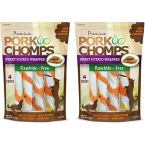 Pork Chomps Baked Pork Skin Dog Chews, 6-inch Twists, Real Sweet Potato Wrap, 4 Count