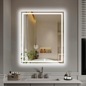 YOLEO 32X24 LED Bathroom Mirror, 24x32 Led Mirror for Bathroom with Front and Backlit, Lighted Bathroom Vanity Mirror for Wall, Anti-Fog, Dimmable, Memory Function, 3 Colors, Horizontal/Vertical