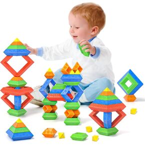 Blocks Building Toys for Toddlers 1-3 3-5, Montessori Pyramid Stacking Blocks Preschool Educational Toys for Ages 2 3 4 5 6 Boys & Girls Learning Stem Sensory Toys Kids Birthday, 45PCS
