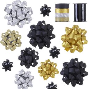 14 Pcs Gift Bows Assortment - 12 Multi Colored Assorted Size Gift Bowsand 2 Crimped Curling Ribbons, Perfect for Christmas, Holiday，Birthdays, Weddings, Baby/Bridal Showers, Party