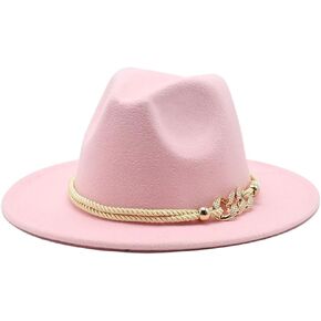 Black Fashion Wide Brim Felt Fedora Hat with 3-Ring Buckle Belt Adjustable Church Dress Panama Hat for Women Men