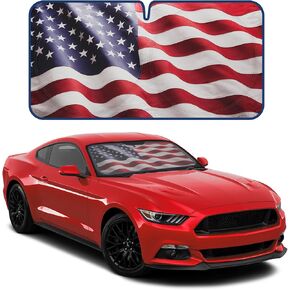 Motor Trend USA Vintage Flag Car Windshield Sun Shade for Car Window, Foldable Car Sun Shade with Patriotic Graphic, Collapsible Sun Visor Sunshade for Car Windshield (Medium, 65 x 33 inches)