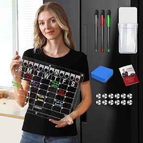3 Piece Set Clear Acrylic Magnetic Calendar for Fridge - Monthly, Weekly, and Today Planner Dry Erase Calendar - Provide organized schedules, meal plans, and reminders for families individuals