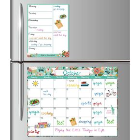 Dry Erase Fridge Magnetic Calendar - White Board Magnetic Calendar for Refrigerator Wall Home Kitchen Decor, 15"x 11.5", Grocery List Magnet Pad