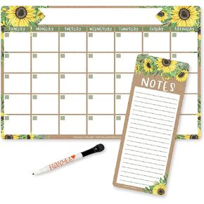 Magnetic Dry Erase Calendar for Fridge - Sunflower Magnetic Fridge Calendar Dry Erase Magnetic Calendar for Refrigerator, White Board Calendar for Wall, Dry Erase Board Calendar, Magnetic Notepad