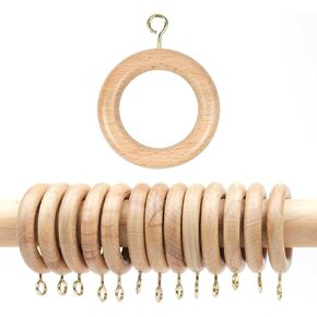 Handmade Wooden Drapery Rod Rings, Curtain Rod Rings, for 1- inch Curtain Rod Pole - Beech Wood + Black (1 inch Inner Dia) Set 12 to 100 (24, Black)