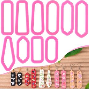 SmallCat 10 PCS Polymer Clay Cutters, Long Dangle Shape Clay Earring Cutters, Clay Cutters for Polymer Clay Jewelry Making for Christmas, Halloween, Party - Pink