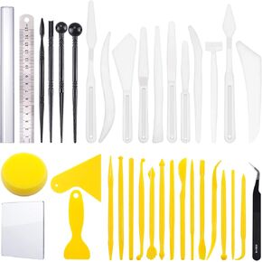 Swpeet 22Pcs Modeling Clay Sculpting Tools Kits, Ball Stylus Tool, Clay Scarper, Acrylic Backing Board Essential Wooden Sculpting Clay Tools Combination for Pottery Modeling, Smoothing