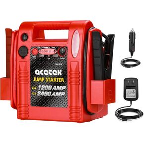 12V / 24V Jump Starter, acetek 2400/1200 Peak Amp Battery Jump Starter for Truck Car Tractor Excavator, Heavy Duty Jump Box Battery Pack with USB and DC Output