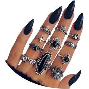 GIGB PBDK Silver Gemstone Knuckle Rings Set,Vintage Chunky Crystal Hollow Midi Rings Set,Aesthetic Anniversary Jewelry Gift for Women Teen Girls
