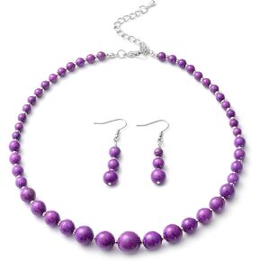 تسوق مجموعة مجوهرات LC Howlite Beads أقراط وقلادة مطرزة مقاس 18 بوصة هدايا للنساء لهدايا عيد الميلاد