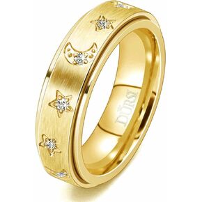 Moon Star Spinner Ring Fidget Anxiety Worry Rings for Women Girls Stainless Steel Engagement Wedding Promise Band with CZ Diamonds Silver Rose Gold 6mm