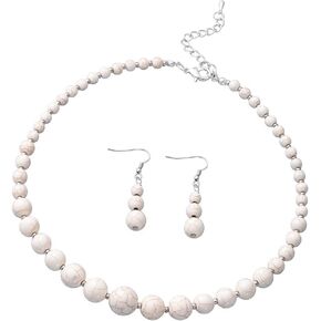 Shop LC Howlite Beads Jewelry Set Earrings Beaded Necklace Size 18" Gifts for Women Birthday Gifts