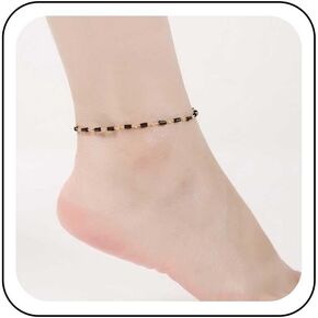 Black Crystal Beads Ankle Bracelet Boho Beads Chain Satellite Anklet Summer Beach Glass Beads Ankle Chain Barefoot Sandal Foot Jewelry for Women in Kuwait