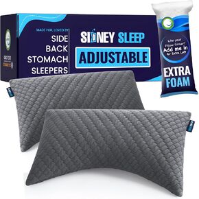 Sidney Sleep Pillow for Side and Back Sleepers - Comfort for Neck and Shoulder Pain - Adjustable and Customizable Shredded Memory Foam Filling - Queen Size - Additional Foam Fill Included (White)