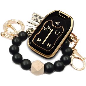 Soft TPU Key Fob Case for 2017-2022 GMC Acadia Terrain Yukon Chevrolet Suburban Tahoe with Key Chain Bracelets Key Holder (Black)