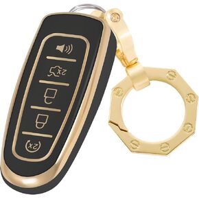 YHC Key Fob Cover for Ford with Gold Keychain Key Shell fit Edge Escape Expedition Explorer Flex Focus (White)