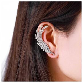 Boho Angel Wings Ear Cuff Earrings Wings Ear Climber Earrings Feather Ear Clip Wrap Earrings Silver Wings Ear Crawler Earrings Jewelry for Women and Girls(Silver Left)