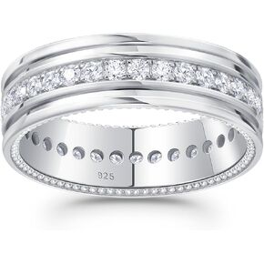 Newshe Jewellery Moissanite Mens Wedding Bands 925 Sterling Silver Promise Rings for Him Pave Round Cut Size 9-12