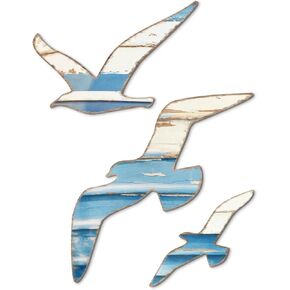 Putuo Decor 3pcs Wood Nautical Decor Seagull Wall Decor Nautical Coastal Theme Wall Art Adhesive Seagull Wall Sculpture Sea Birds Lake House Ocean Decor Vintage Ornaments For Home Bathroom