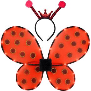 Funcredible Ladybug Wings and Ladybug Headband - Light Up Lady Bug Costumes for Girls - Ladybug Halloween Costume for Women - Ladybug Costume Accessories for Kids and Adults