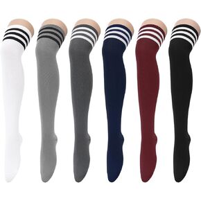 دوريو 6 أزواج جوارب الفخذ العليا للنساء متعددة الألوان مخططة فوق جوارب الركبة جوارب طويلة جوارب طويلة إلى الركبة جوارب الفخذ العليا in Kuwait