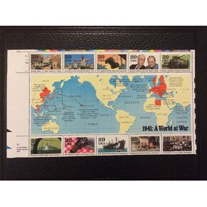WWII, 1941: A World at War (World War II), Block of 10 x 29-Cent Postage Stamps, USA 1991, Scott 2559 in Saudi Arabia