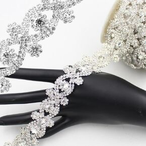 Rhinestone Trim Rhinestone Chain Craft Rhinestones DIY Rhinestone Strips String Chains Wedding Jewelry (ML039-AB Silver)