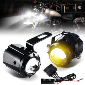 Sidaqi Motorcycle Fog Lights Amber White Super Bright Spotlights Lights 5 Modes with Mount Brackets Waterproof Wire Harness Auxiliary Light Kit DRL Driving Lights for Motorcycle 12-30V