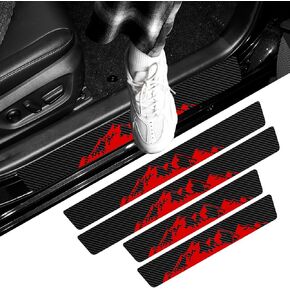 4Pcs Mountains Door Entry Guard Sill Protector Carbon Fiber Decorative Entry Guard Scratch Pad Film for Auto, Truck, SUV Front and Rear Doors Accessories (Red)
