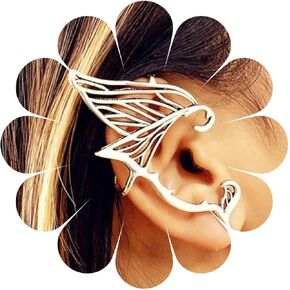 Vintage Elf Wing Ear Cuff Earrings Elf Cartilage Earrings Angel Wing Earrings Gold Elf Wing Ear Wrap Earrings Jewelry for Women (Gold)