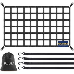 FoundGo Cargo Net for Pickup Truck Bed(42" x 50"),Truck Bed Cargo Net with Capacity 1100LBS, Heavy Duty Cargo Nets with Adjustable Cam Buckles & S-Hooks, for Truck, Trailer, Pickup, Boat, Jeep, SUV