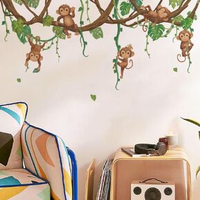 Runtoo Monkey Wall Stickers Jungle Animals Wall Decals Tree Kids Bedroom Baby Nursery Classroom Wall Decor