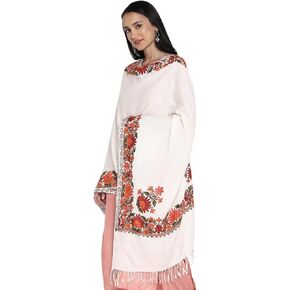Zamour Women Embroidered Large Scarf Wrap Faux Pashmina Wool, Indian Kashmiri Oversized Winter Scarves Wraps Stole Shawl