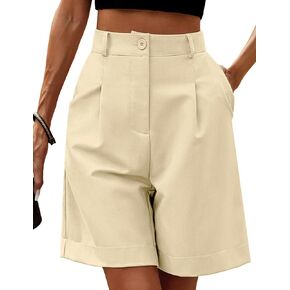 Yimoon Bermuda Shorts for Women Dressy Elastic High Waisted Wide Leg Shorts Casual Knee Length Summer Shorts with Pocket