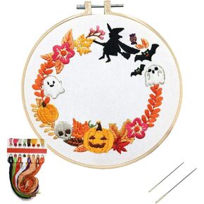 Nuberlic Embroidery Kit for Beginners Cross Stitch Kits Halloween Skull with Flowers DIY Needlepoint Kit for Adults in Kuwait
