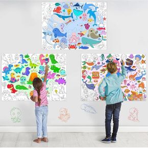 3Pack Large Coloring Poster for Kids, Giant Coloring Poster for Kids, Huge Big Coloring Page Craft with Dinasour, Mermaid, Zoo Animal for Class Home Activities Kids Gifts Party Favors(43.3 x 31.5in)