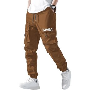 ZAFUL Men's NASA Letter Graphic Drawstring Multi-Pocket Beam Feet Cargo Pants