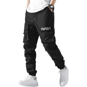 ZAFUL Men's NASA Letter Graphic Drawstring Multi-Pocket Beam Feet Cargo Pants