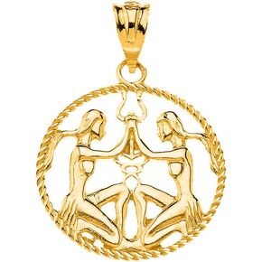 Certified 10k Yellow Gold Round Zodiac Sign Horoscope Constellation Rope-Style Charm Pendant